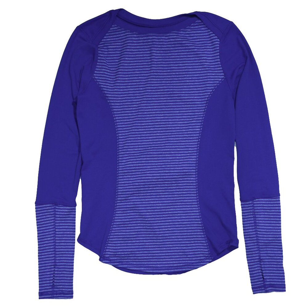 VELOCITY Running Top Purple Long Sleeve Striped Athletic Gym Workout Thumb Holes